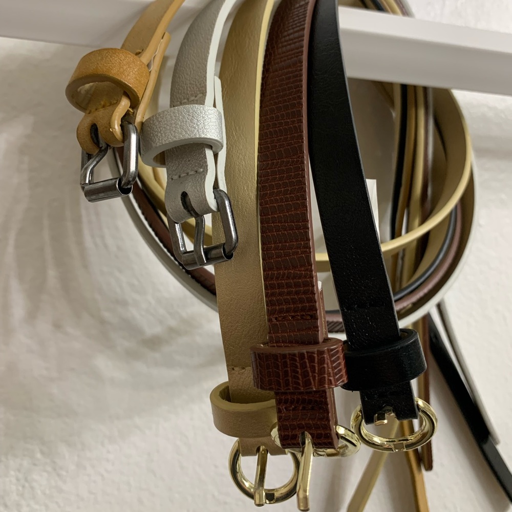 Women Faux Leather Thin Belts, black, brown, gold, silver, beige